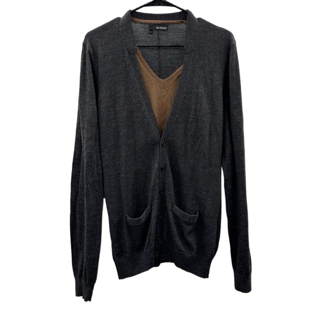 The Kooples Wool Gray‎ & Tan Long Sleeve Cardigan Sweater Size XL